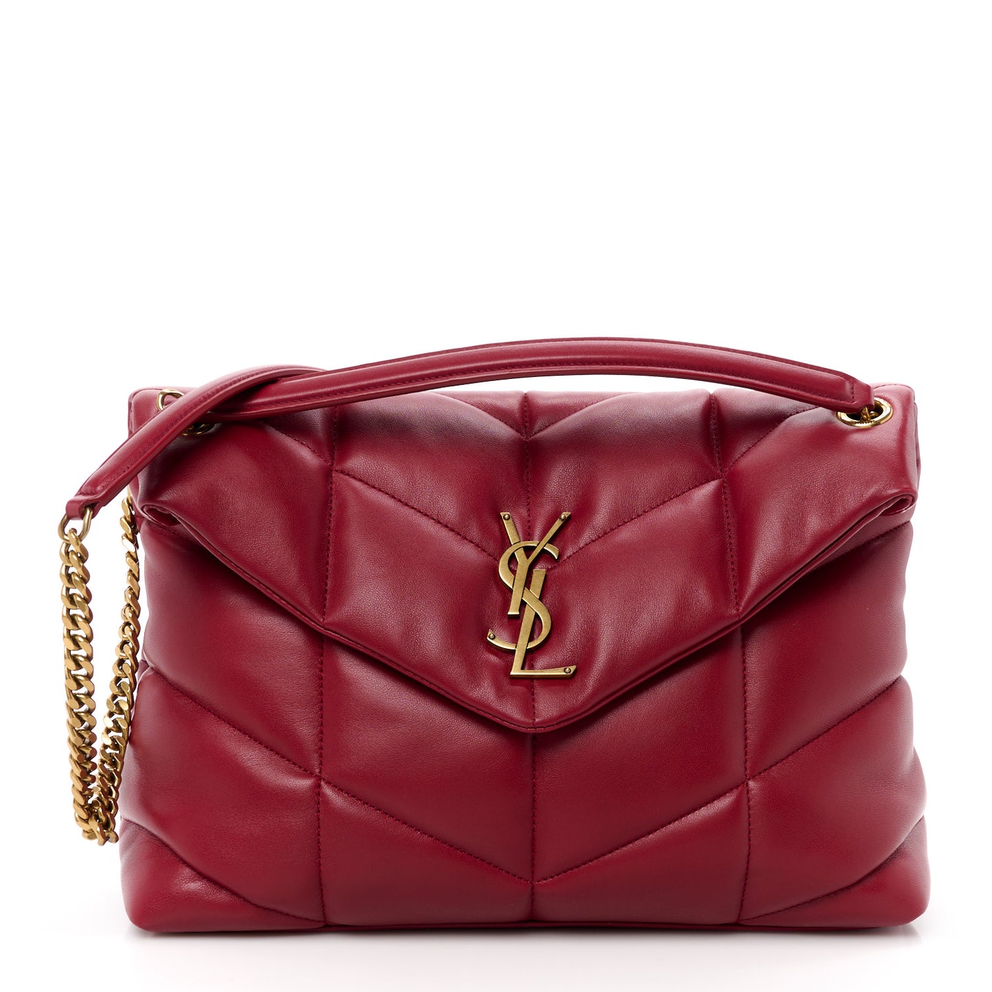 Lambskin Quilted Medium Loulou Puffer Monogram Chain Satchel Opyum Red