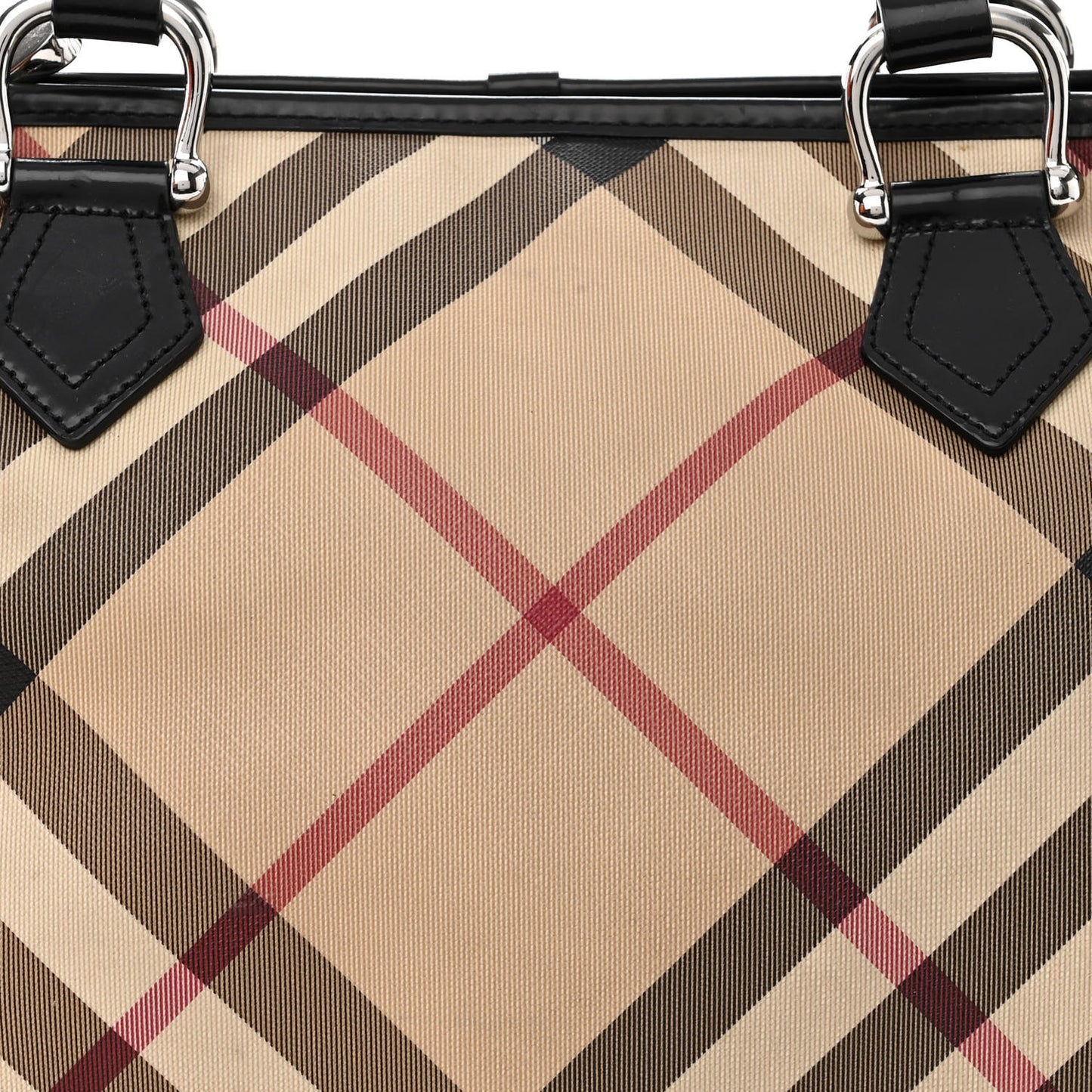 Patent Trim Nova Check Shopper Tote Black
