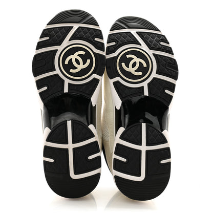 Chanel Mesh Suede Calfskin Grained Calfskin Womens CC Sneakers 39.5 White Black 5 of 14