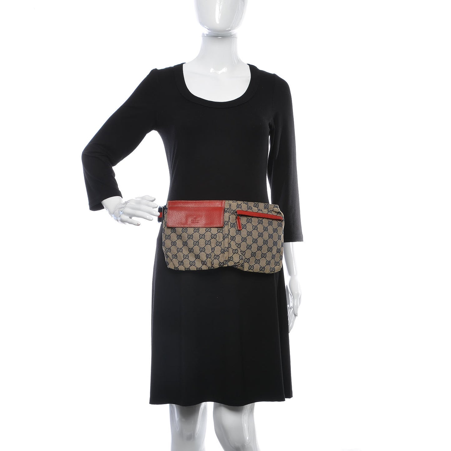 GG Monogram Web Double Pocket Belt Bag Navy Red
