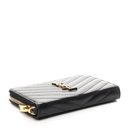Saint Laurent Grain De Poudre Matelasse Chevron Monogram Phone Wallet Black 4 of 9