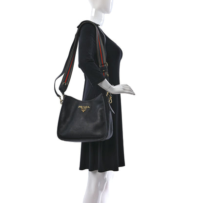 Prada Vitello Daino Zippered Messenger Hobo Black 2 of 16