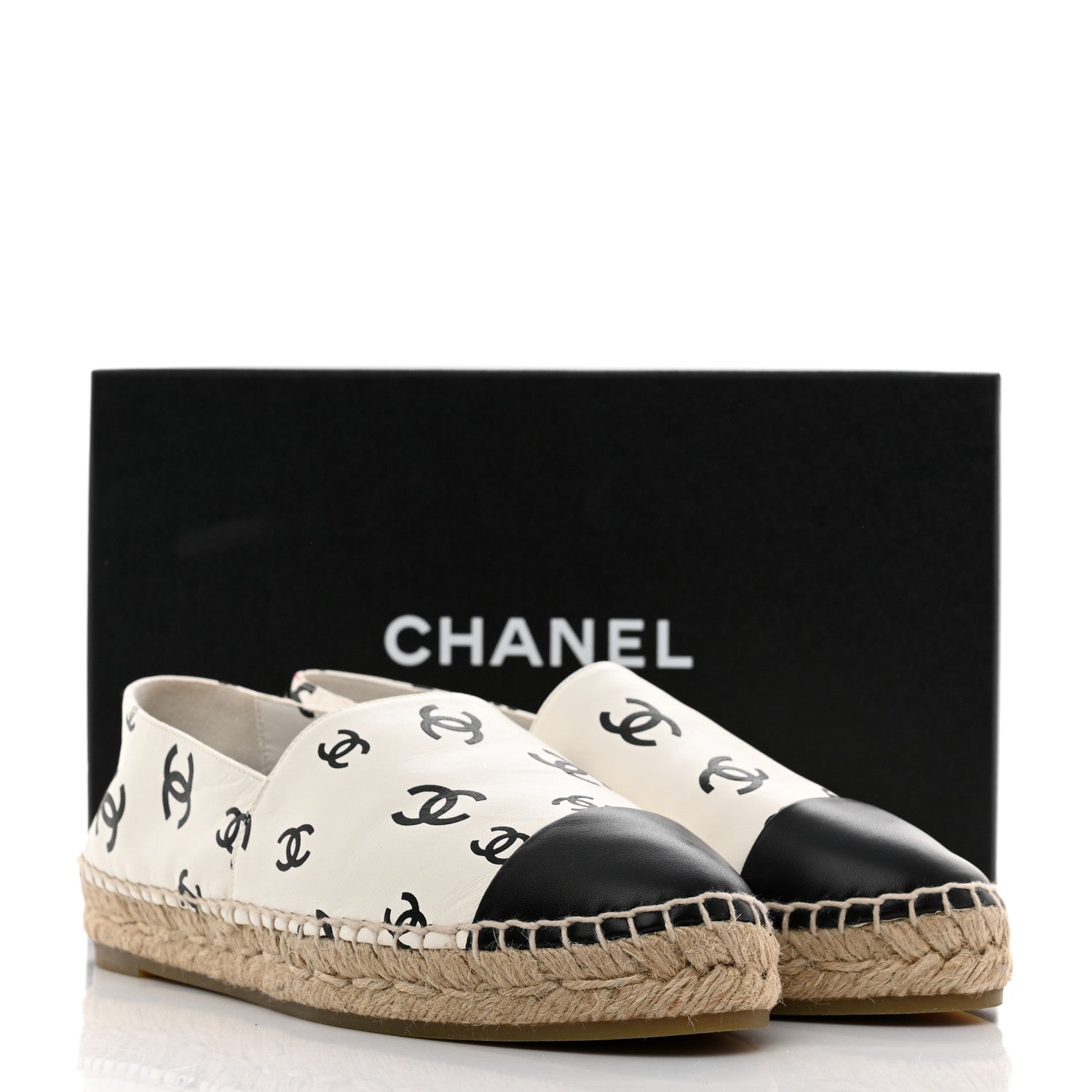 Chanel Lambskin Printed Coco Beach Espadrilles 40 White Black 11 of 11