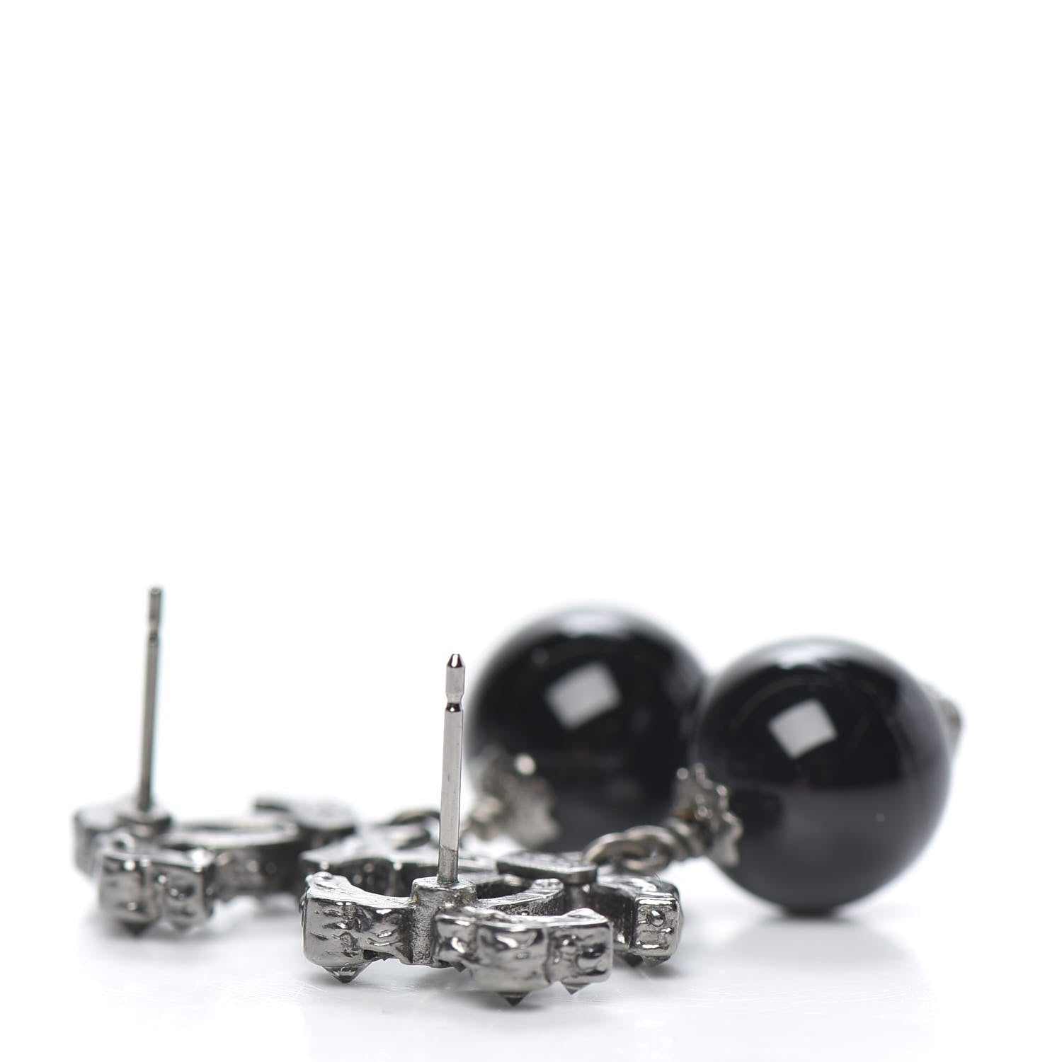 Chanel Ruthenium CC Bead Drop Earrings Black 3 of 4