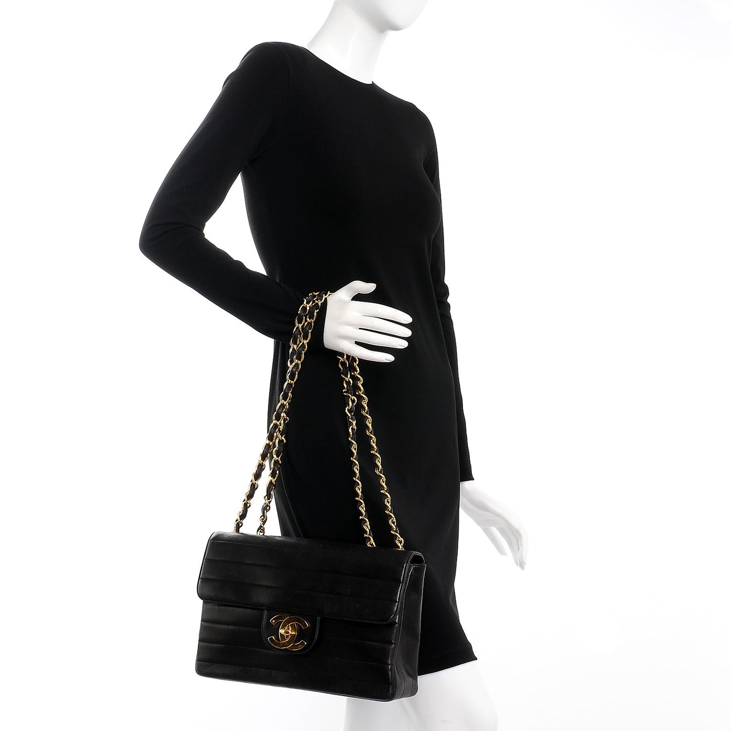 Lambskin Horizontal Quilt Jumbo Single Flap Black
