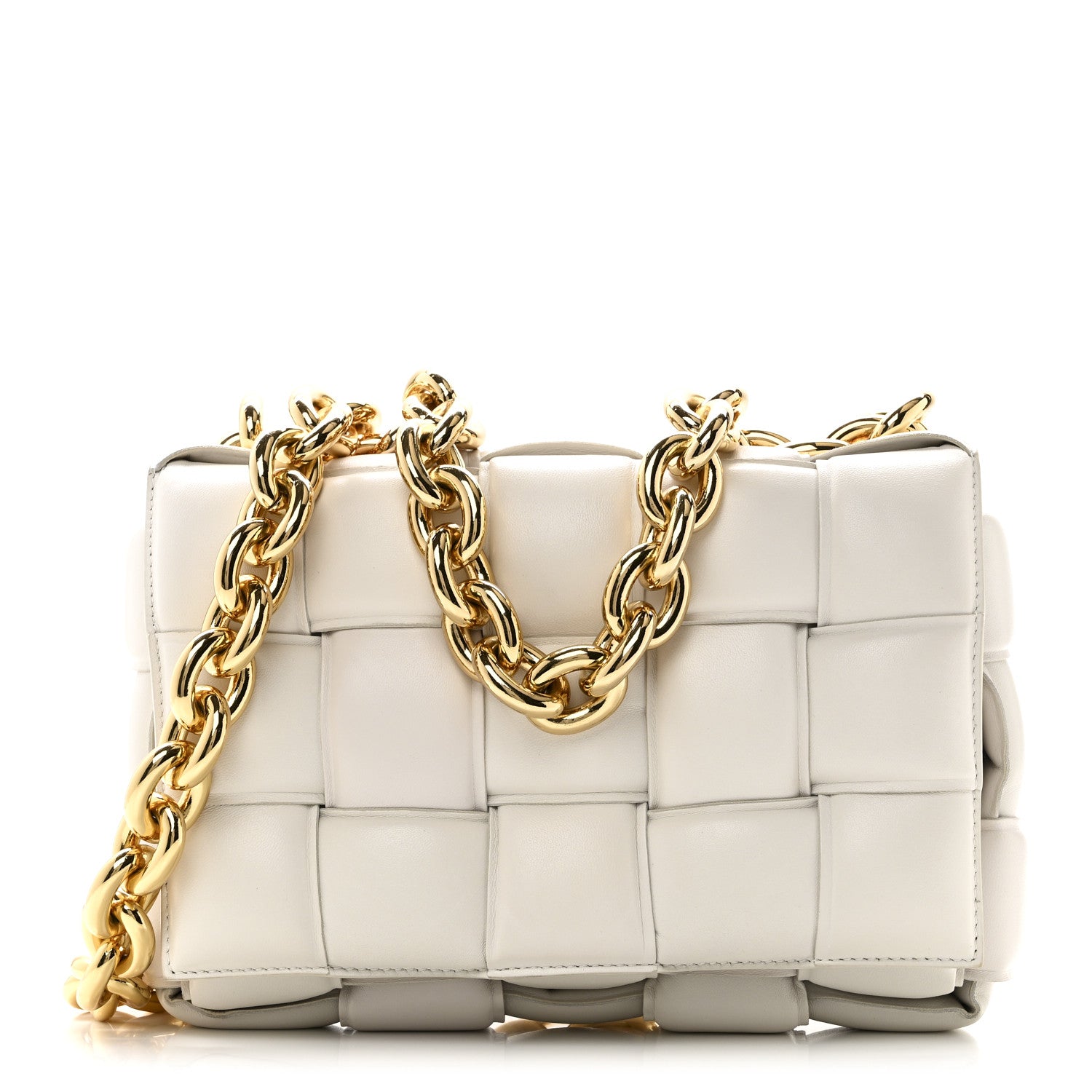 Bottega Veneta Lambskin Maxi Intreccio Padded Chain Cassette Crossbody Bag Chalk 1 of 9