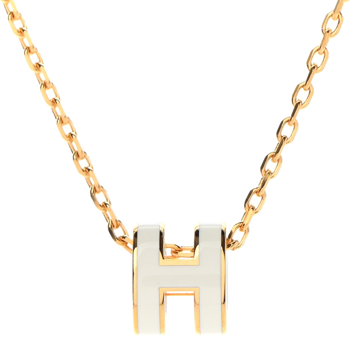 Lacquered Gold Mini Pop H Pendant Necklace White