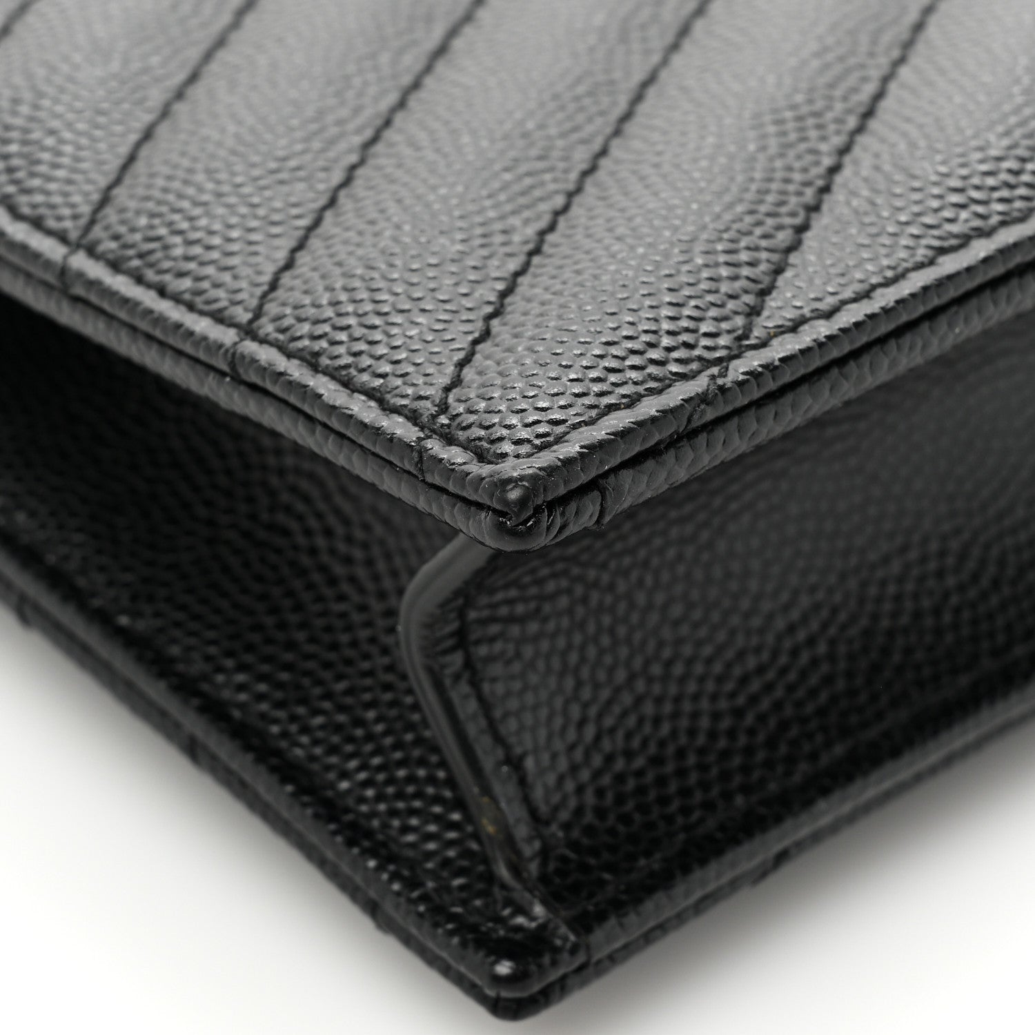Saint Laurent Grain De Poudre Matelasse Chevron Monogram Monochrome Envelope Chain Wallet Black 14 of 16