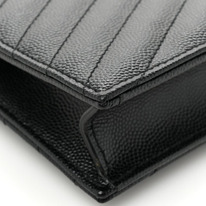 Saint Laurent Grain De Poudre Matelasse Chevron Monogram Monochrome Envelope Chain Wallet Black 14 of 16