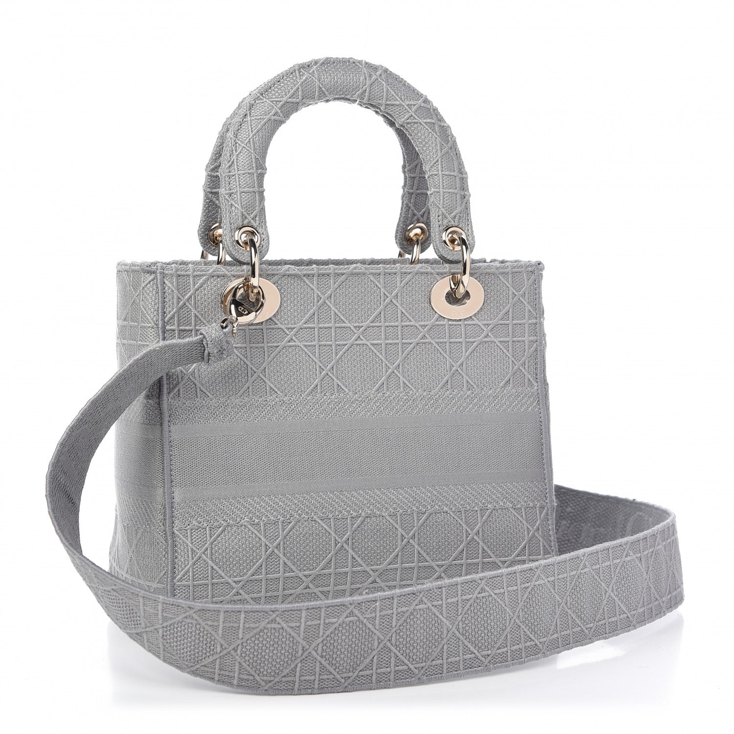 Christian Dior Canvas Embroidered Cannage Medium Lady D-Lite Gray 3 of 8