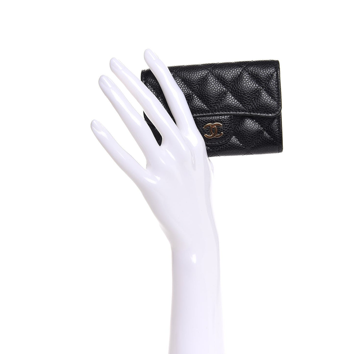 Caviar Quilted Flap Card Holder Black