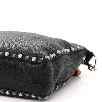Valentino Garavani Pebbled Calfskin Tribal Small Guitar Strap Rockstud Rolling Flip-Lock Messenger Bag Black 9 of 10