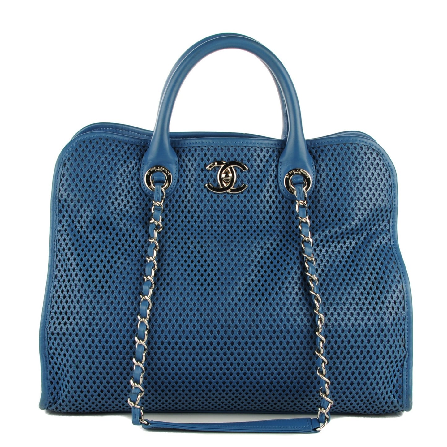 Calfskin Perforated Up In The Air Tote Dark Blue