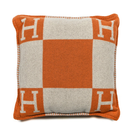 Hermes Wool Cashmere Avalon Pillow GM Ecru Potiron 2 of 3