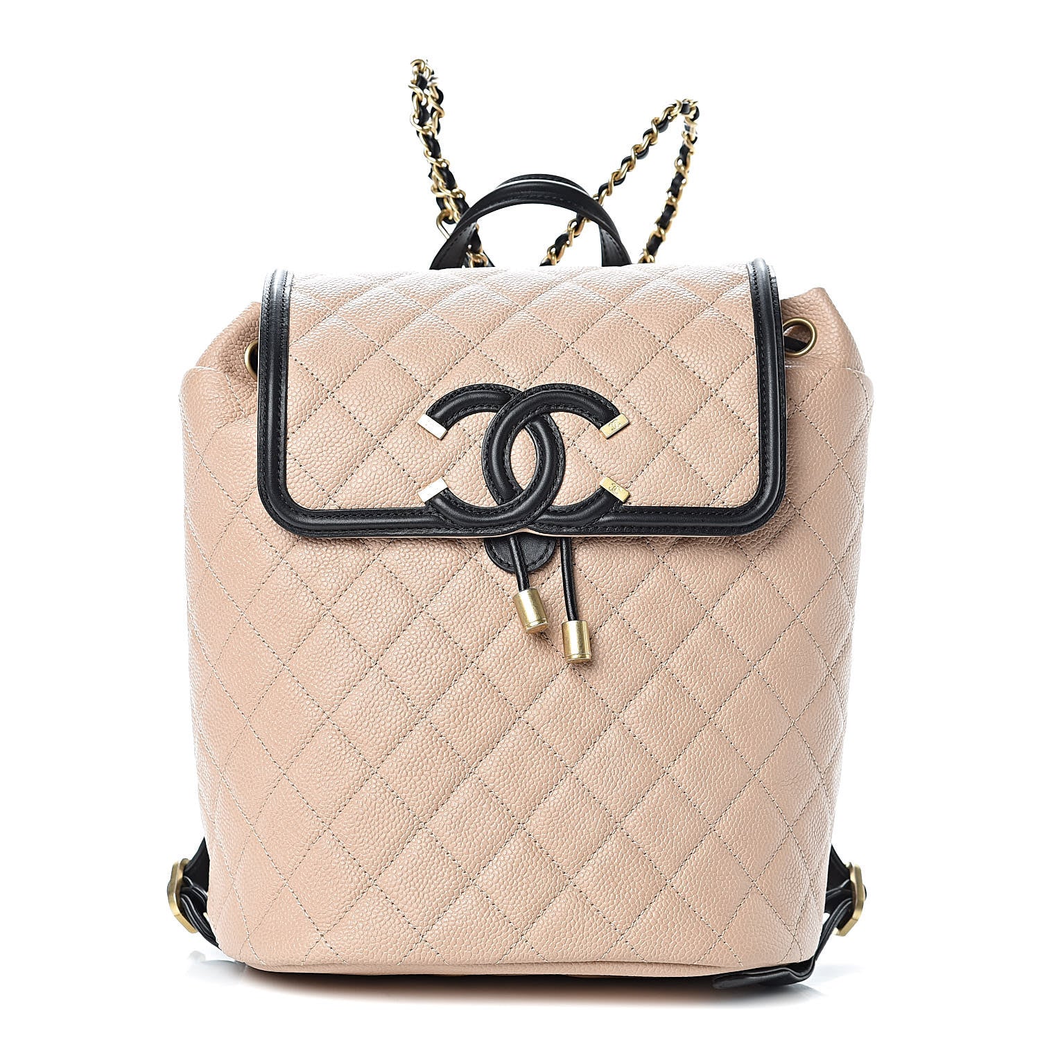 Chanel Caviar Quilted Filigree Backpack Beige Black 1 of 12