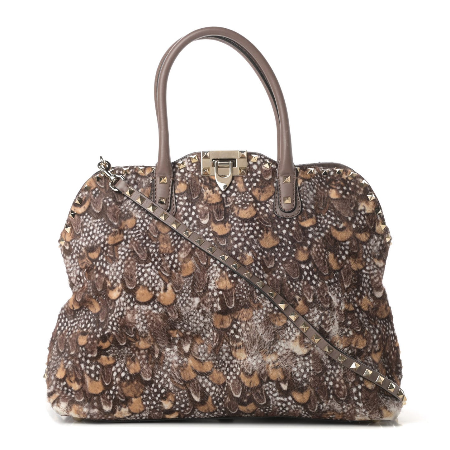 Calf Hair Feather Rockstud Dome Satchel