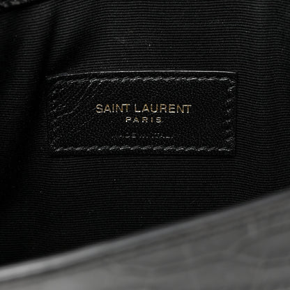 Saint Laurent Calfskin Crocodile Embossed Uptown Monogram Pouch Black 6 of 7