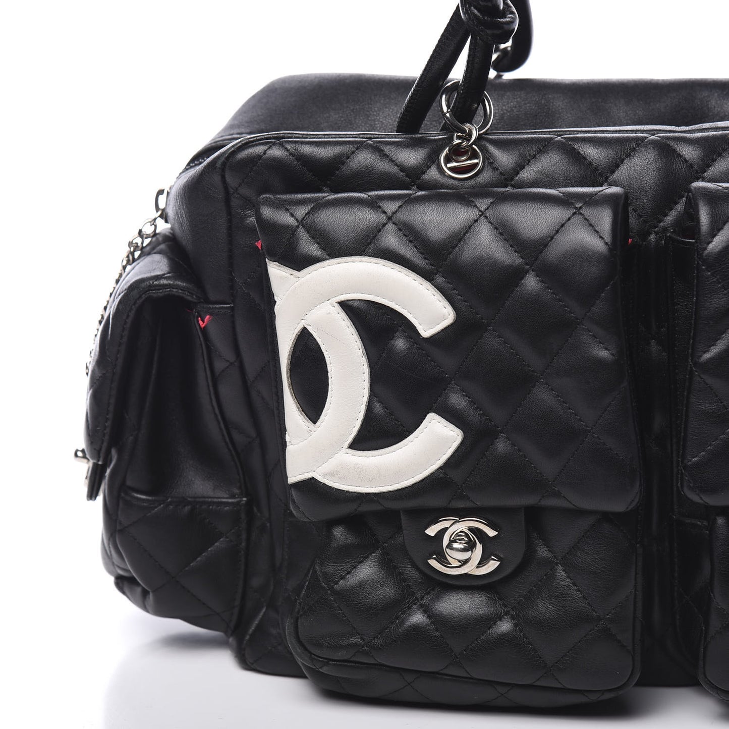 Calfskin Quilted Large Cambon Multipocket Reporter Black White