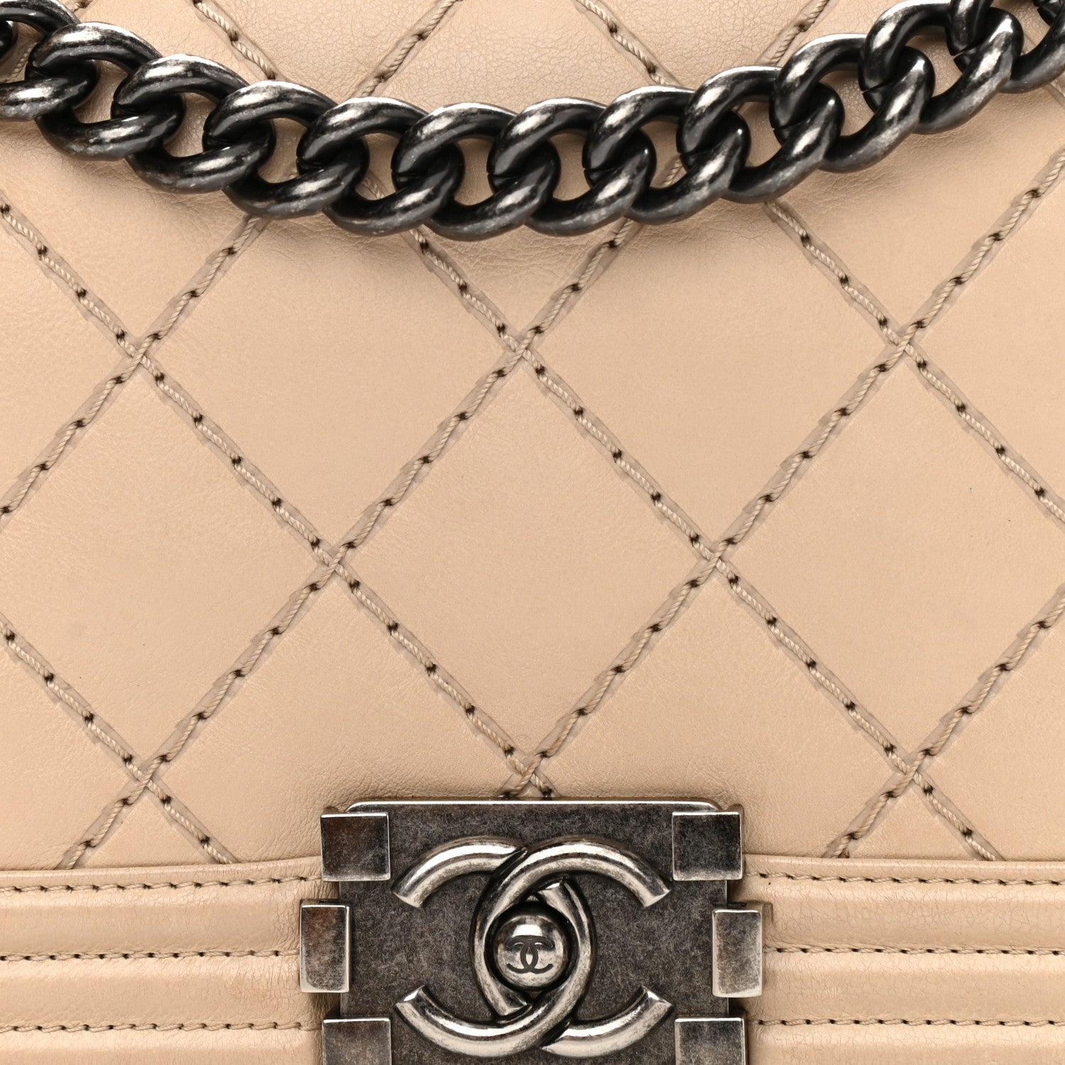 Chanel Calfskin Quilted Double Stitch Medium Boy Flap Beige 7 of 16