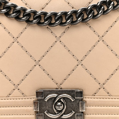 Chanel Calfskin Quilted Double Stitch Medium Boy Flap Beige 7 of 16