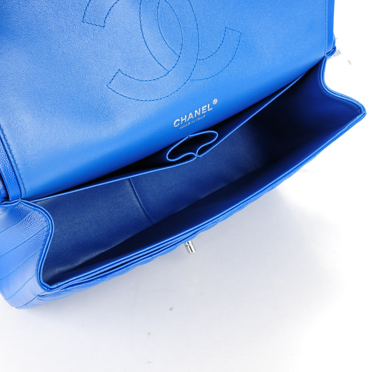 Chanel Caviar Chevron Quilted Jumbo Double Flap Bright Blue 6 of 7