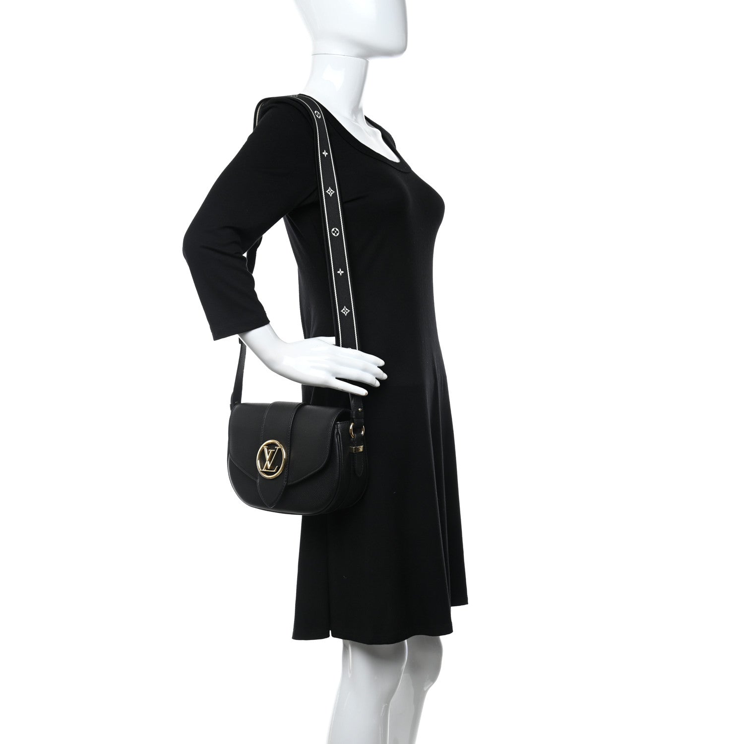 Louis Vuitton Grained Calfskin LV Pont 9 Soft PM Black 2 of 10