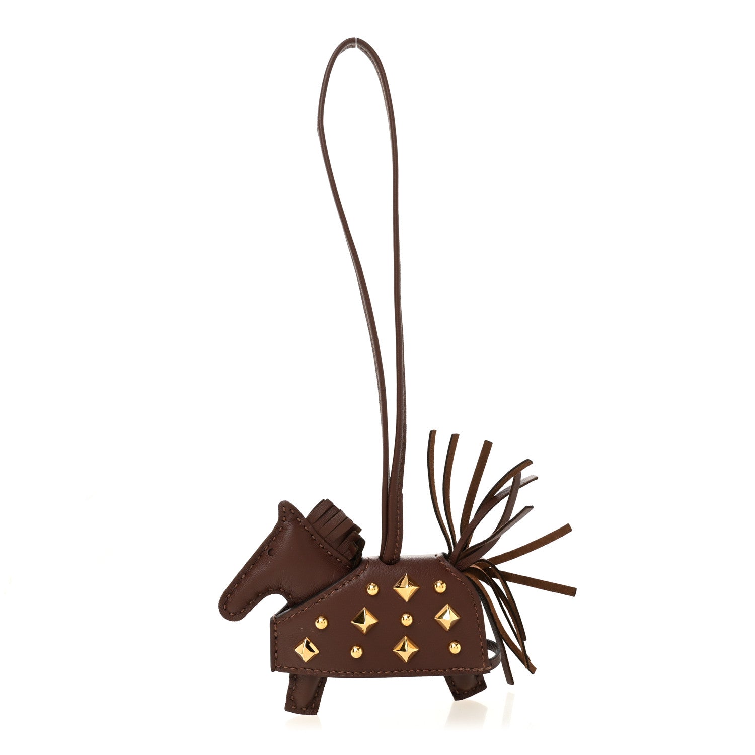Hermes Milo Lambskin Studded Grigri Rodeo Robeo Rock Horse Bag Charm PM Terre 1 of 5
