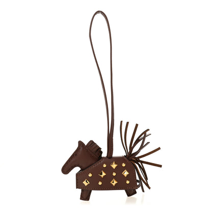 Hermes Milo Lambskin Studded Grigri Rodeo Robeo Rock Horse Bag Charm PM Terre 1 of 5