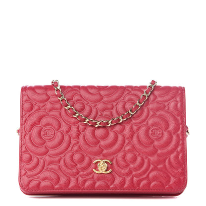Chanel Caviar Camellia Embossed Wallet On Chain WOC Fuschia 1 of 12