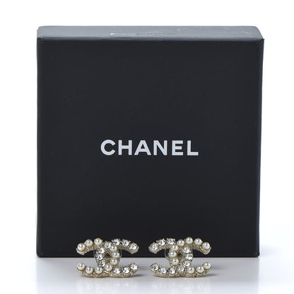 Chanel Crystal Pearl CC Dazzling Domino Earrings Gold 5 of 5