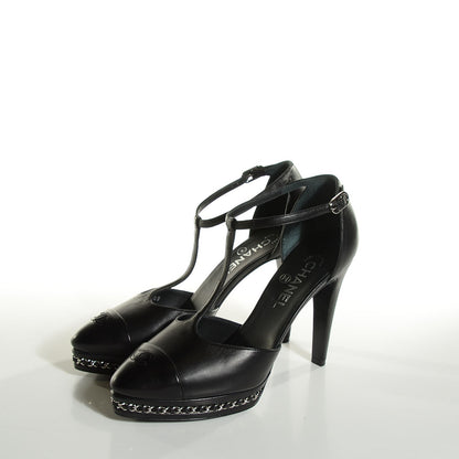Chanel Lambskin Chain T Strap Platform Pumps 40 Black 3 of 7
