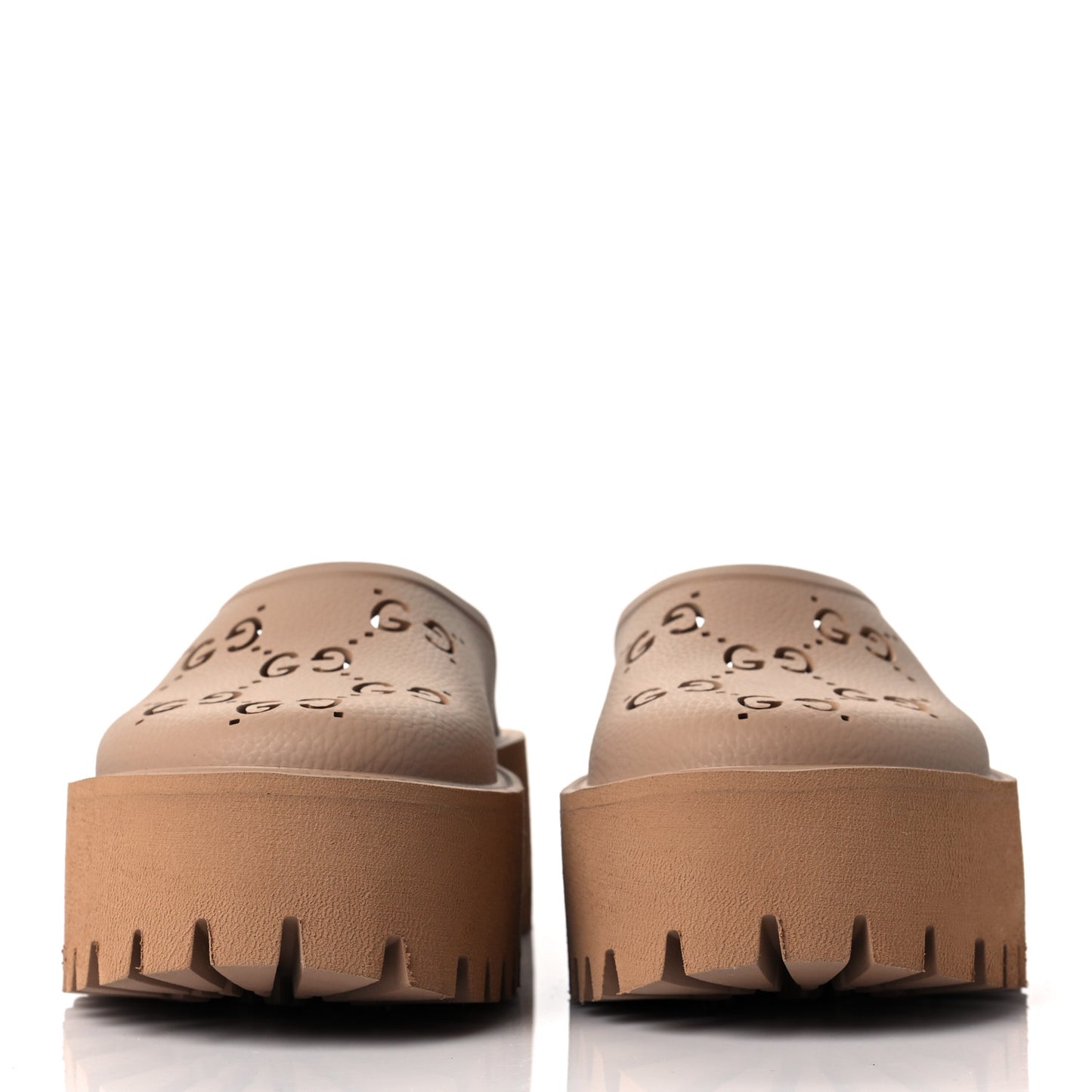 Rubber GG Monogram Perforated Elea Platform 55mm Lug Sole Sandals 36 Vintage Camel