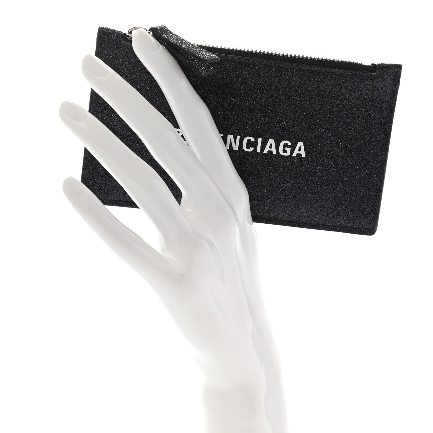 Balenciaga Glitter Sparkled Calfskin Logo Long Card Holder Black 2 of 6