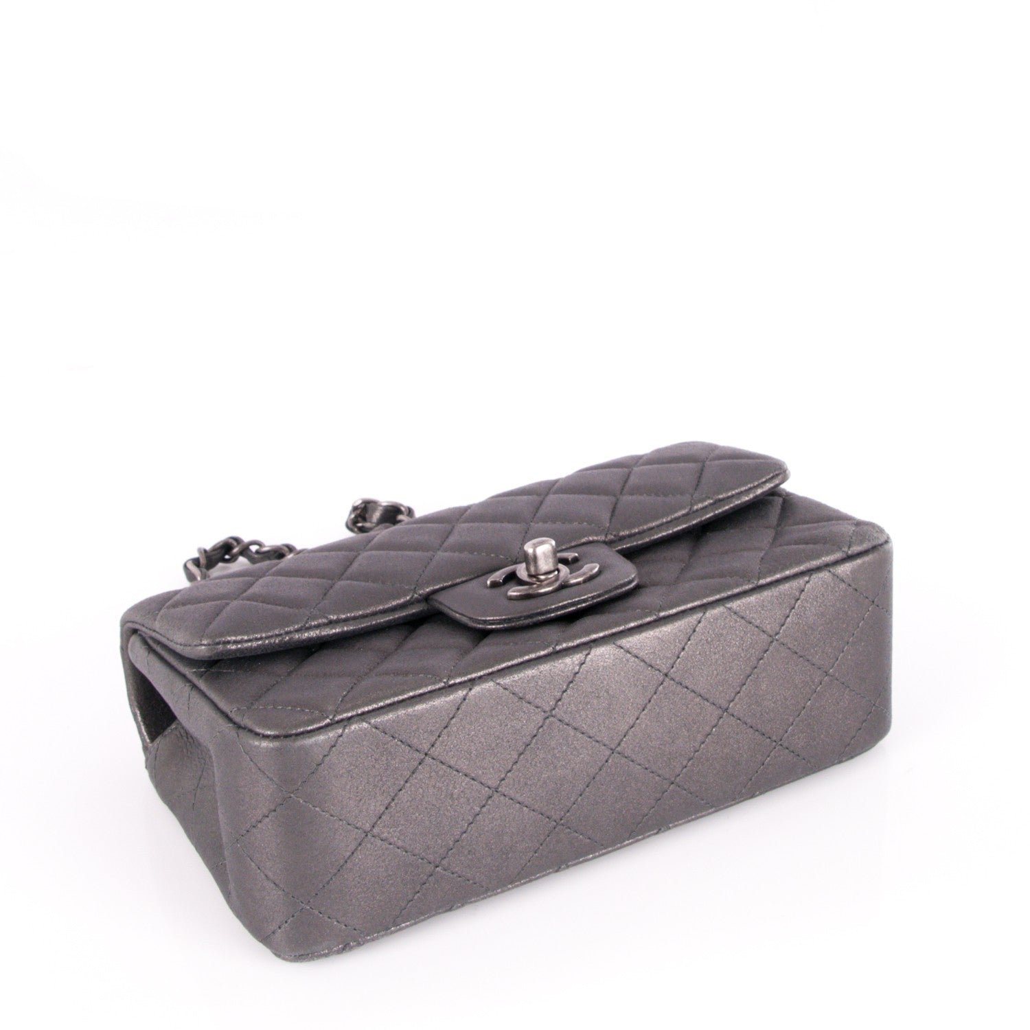 Chanel Iridescent Calfskin Quilted Mini Rectangular Flap Dark Grey 4 of 7