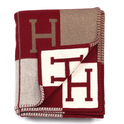 Hermes Wool Cashmere Avalon III Blanket Ecru Rouge H 2 of 3