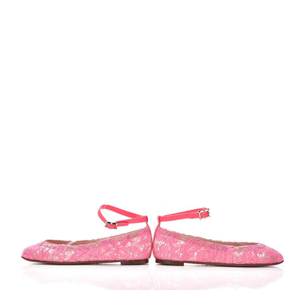 Valentino Garavani Lace Ankle Strap Ballerina Flats 37.5 Framboise 6 of 9
