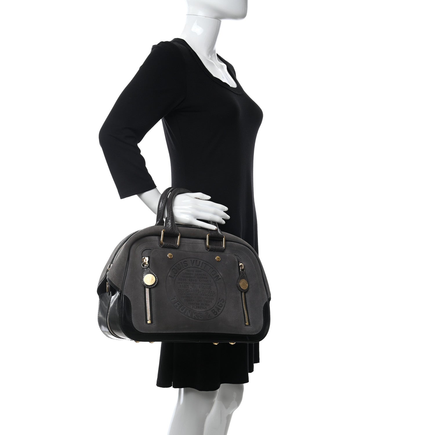 Louis Vuitton Suede Stamped Havane Bowler GM Grey 2 of 12