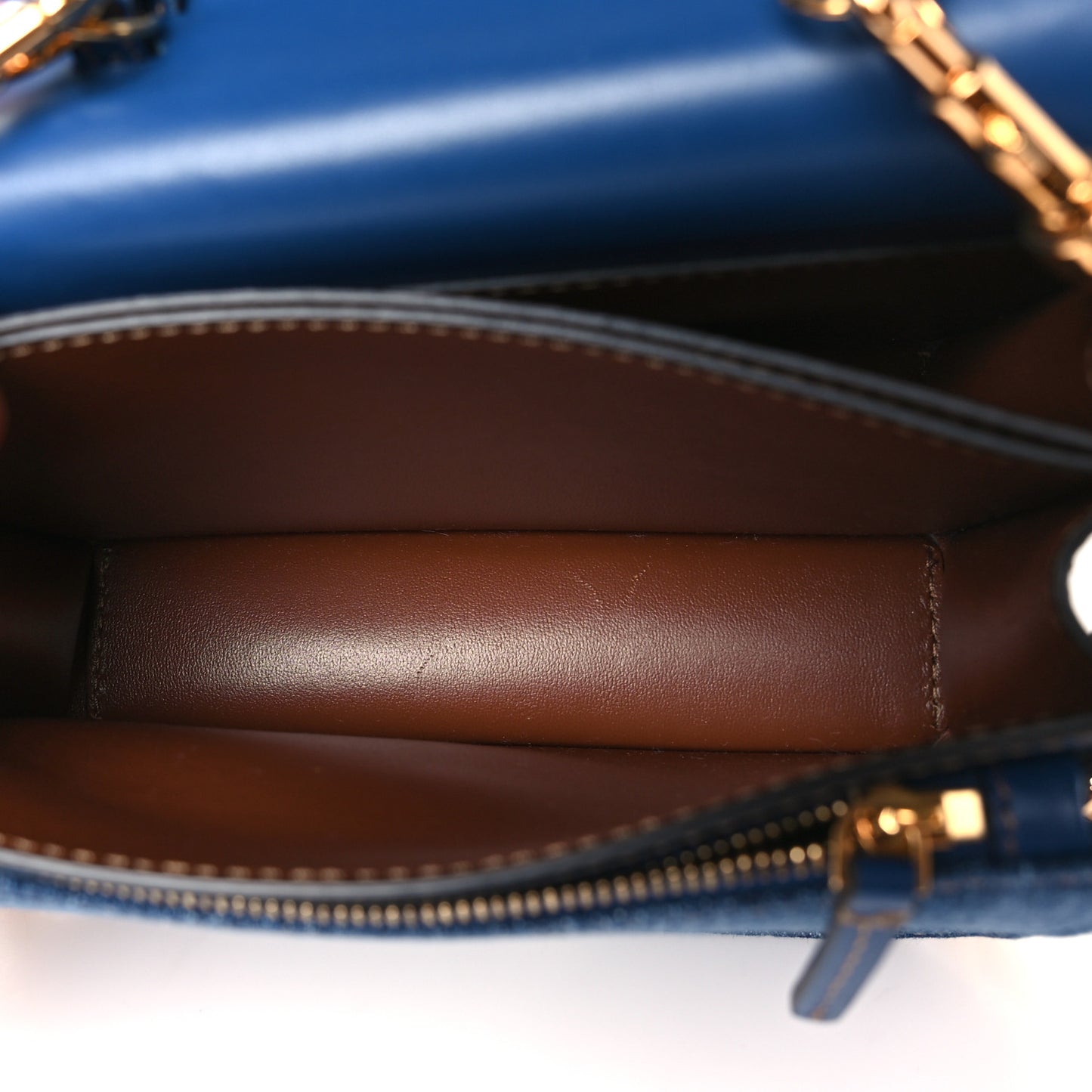 Denim La Medusa Chain Shoulder Bag Navy Blue