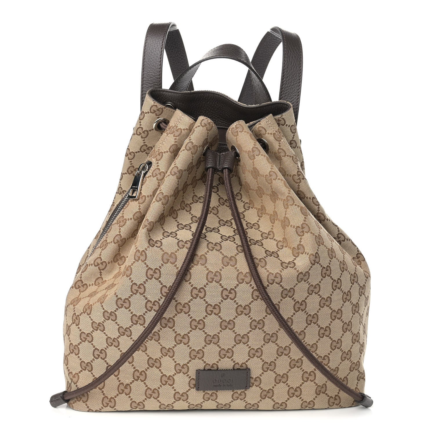 Gucci Monogram Dollar Calfskin O Drawstring Backpack Beige Ebony Testa di Moro Dark Chocolate 1 of 9