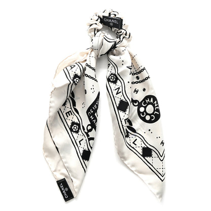 Chanel Silk Twill Square Scarf Hair Tie Ecru Black 2 of 8