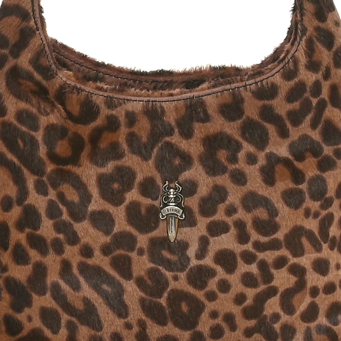 Pony Hair Calfskin Leopard Print Hobo Bag Brown