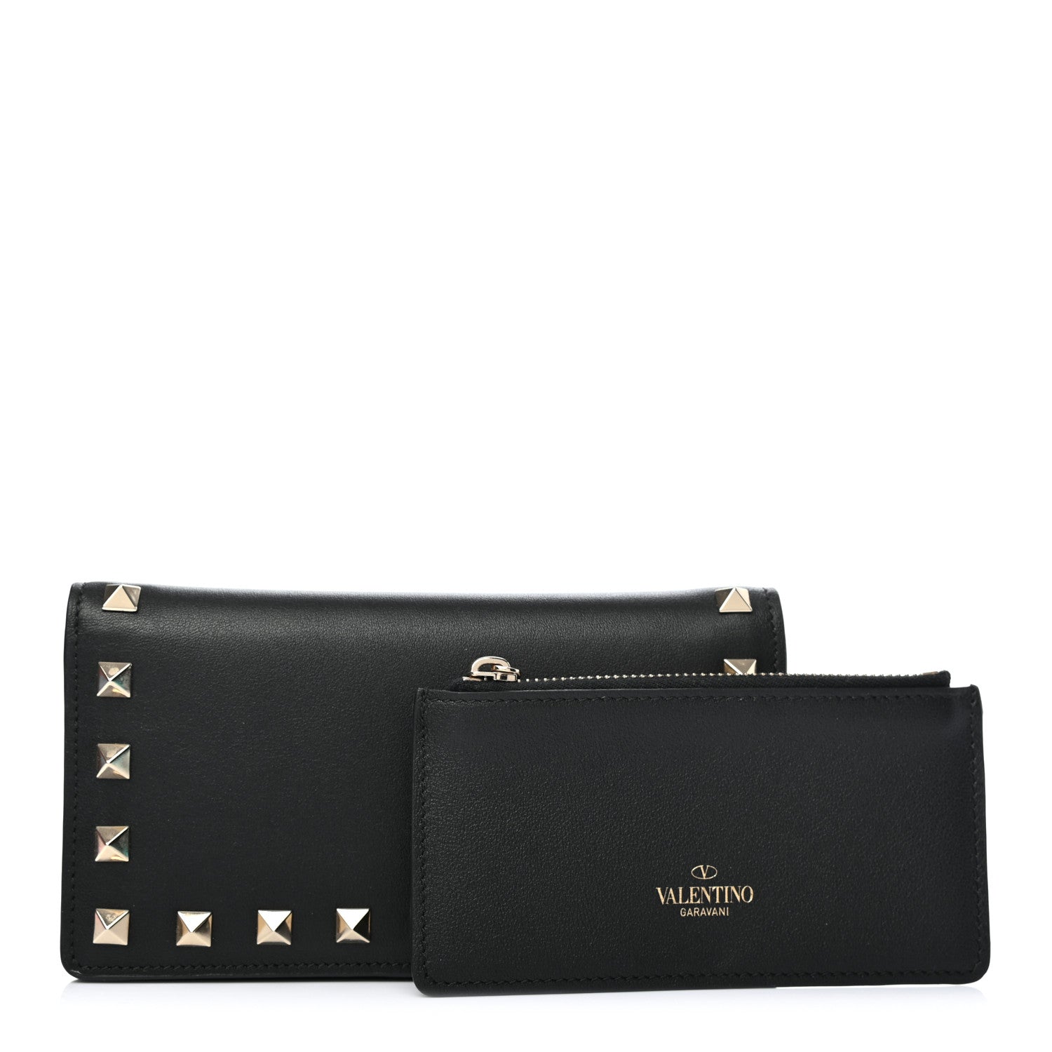 Valentino Garavani Vitello Rockstud Flap Wallet Black 1 of 9