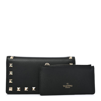 Valentino Garavani Vitello Rockstud Flap Wallet Black 1 of 9