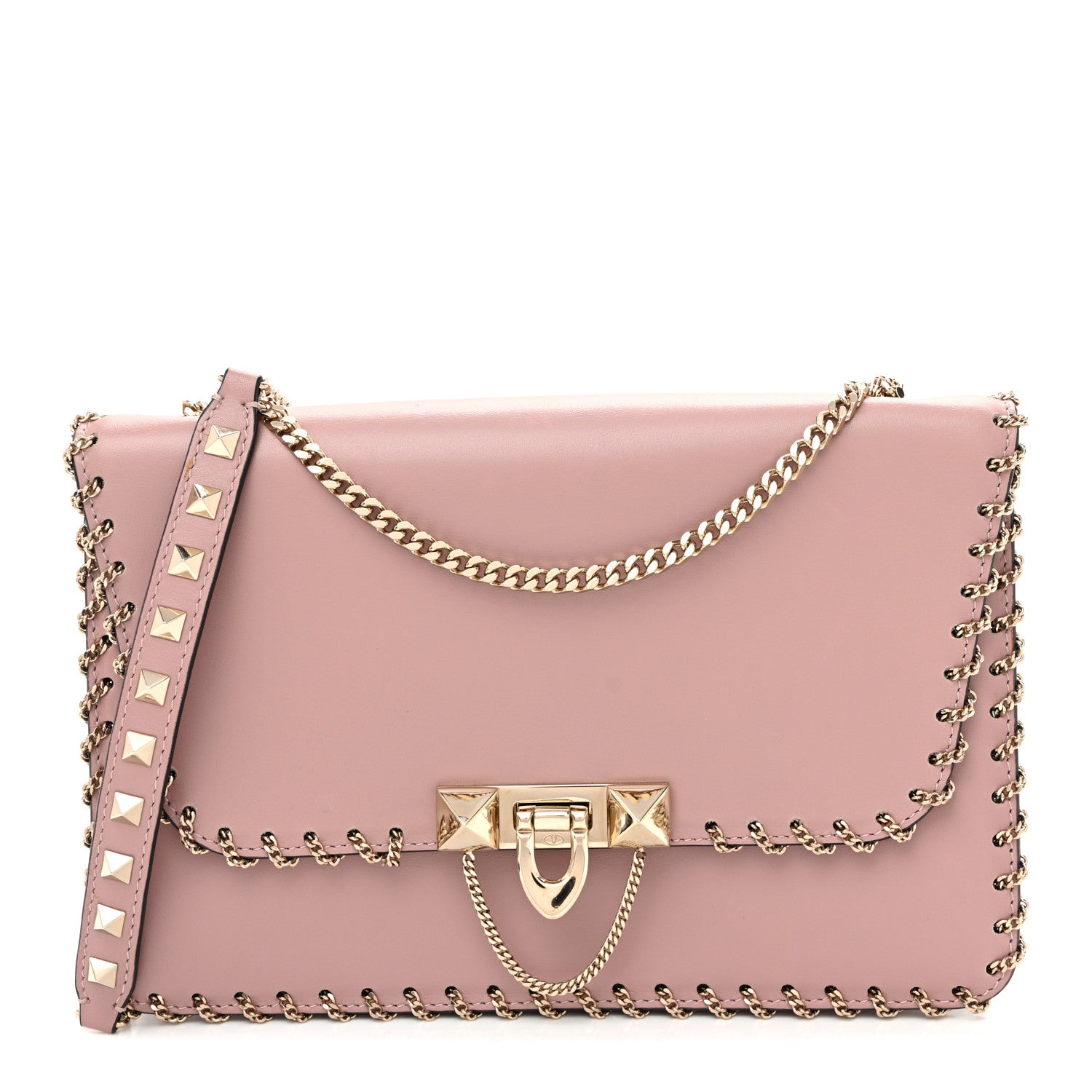 Valentino Garavani Vitello Groumette Small Rockstud Demilune Shoulder Bag Lipstick 1 of 9