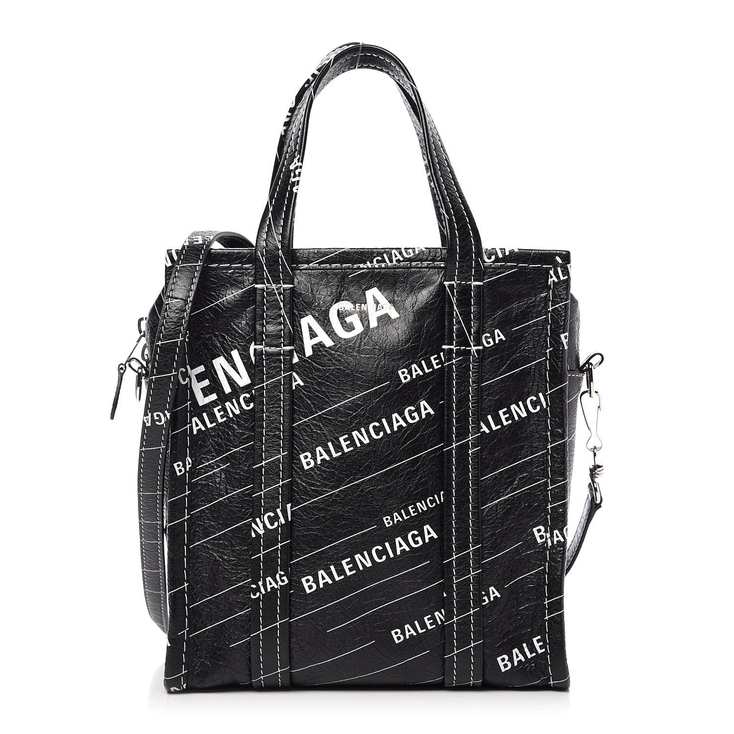 Balenciaga Agneau Arena Logo Multicolor Print XS Bazar Shopper Tote Black White 1 of 9