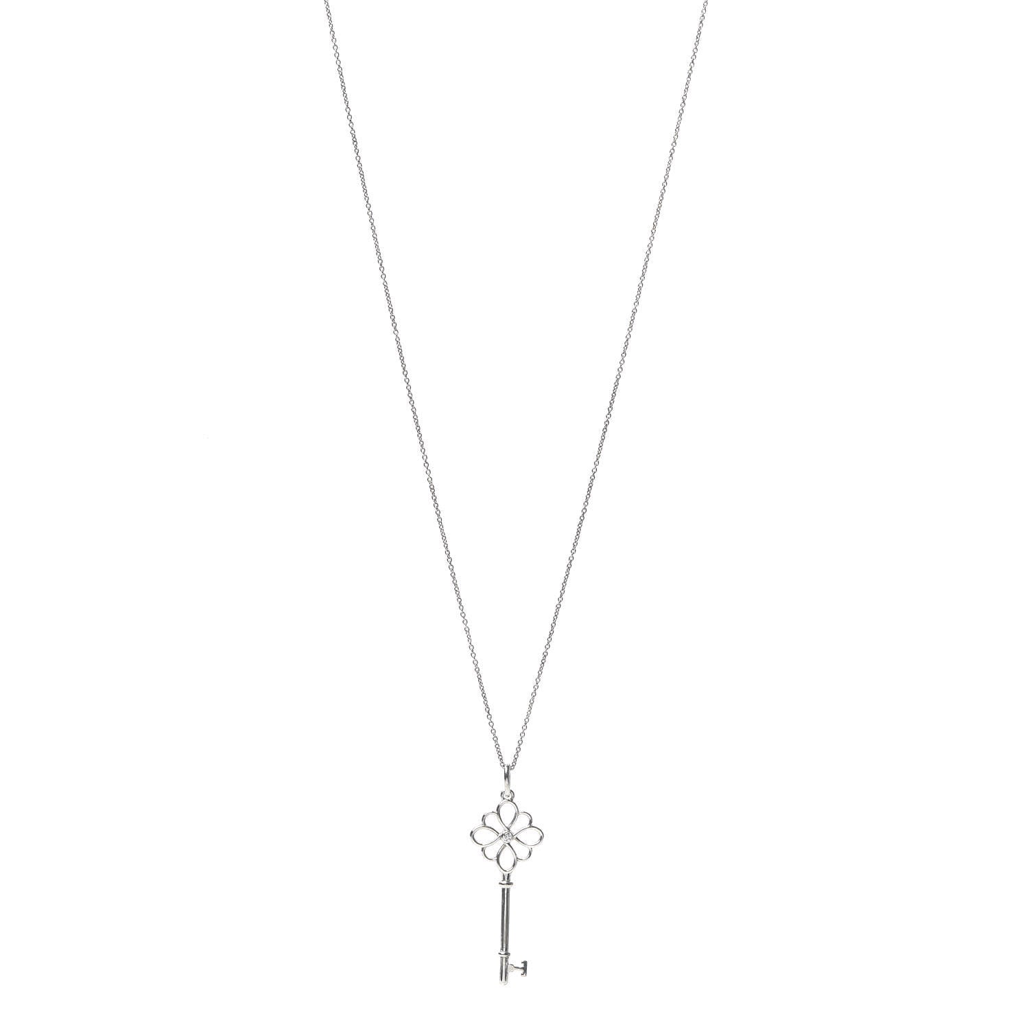Tiffany Sterling Silver Diamond Knot Key Pendant Necklace 1 of 6