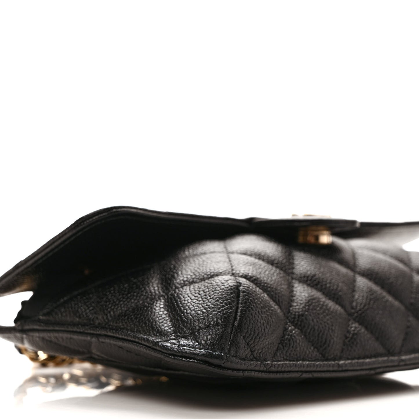 Caviar Fabric Quilted Foldable Tote With Chain Black Multicolor