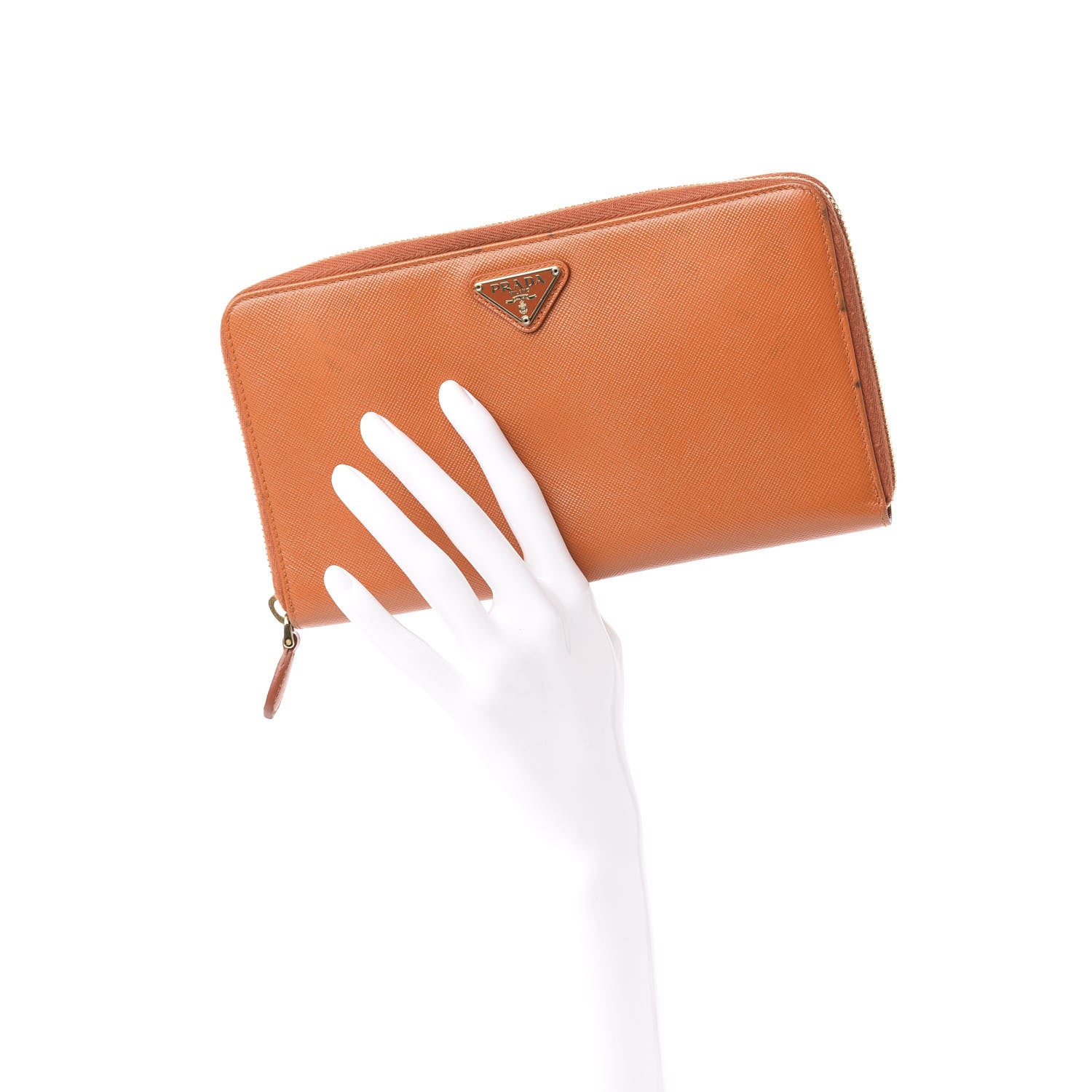 Prada Saffiano Metal Large Zip Around Travel Wallet Papaya 2 of 9