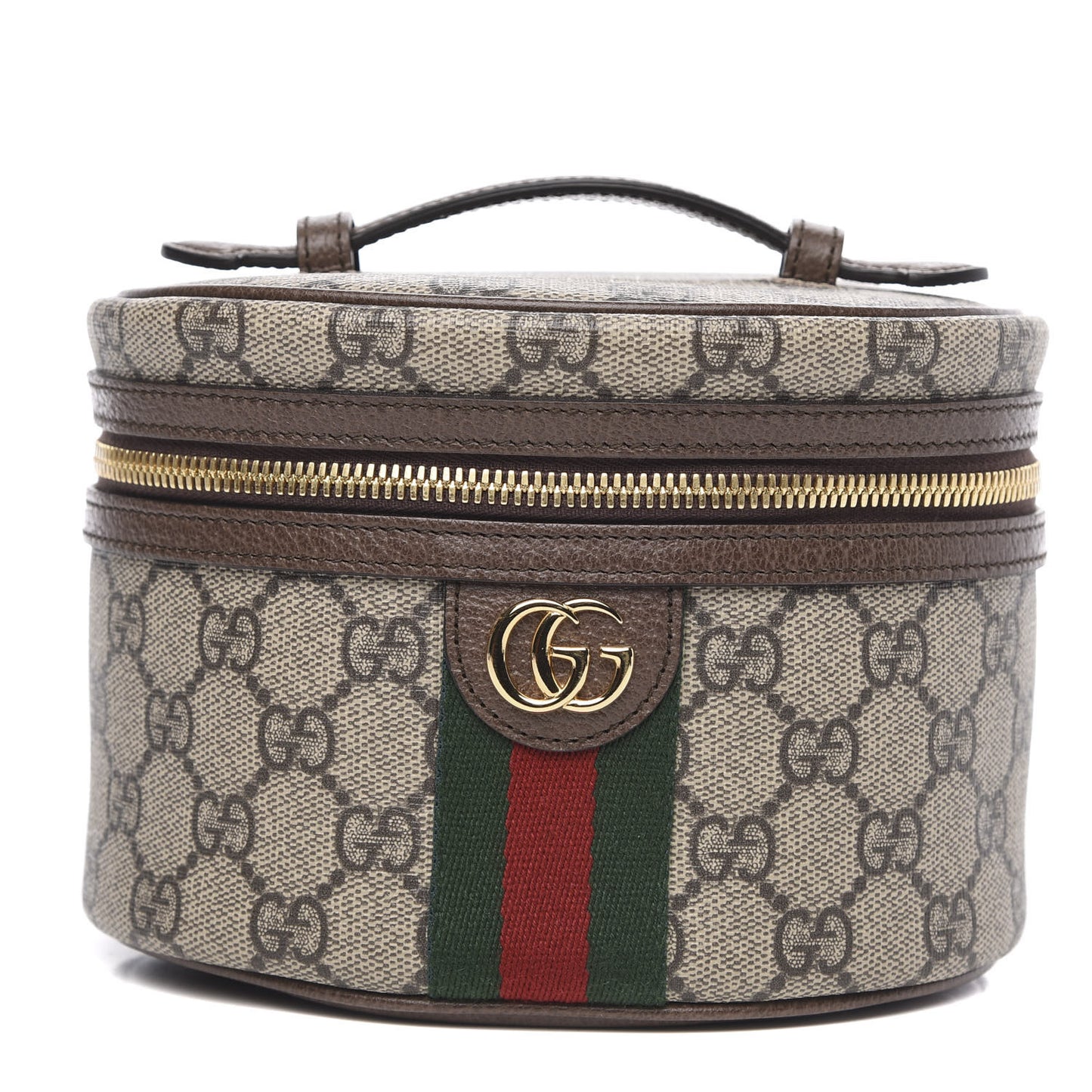 GG Supreme Monogram Textured Calfskin Web Ophidia Vanity Cosmetic Case Beige Ebony New Acero