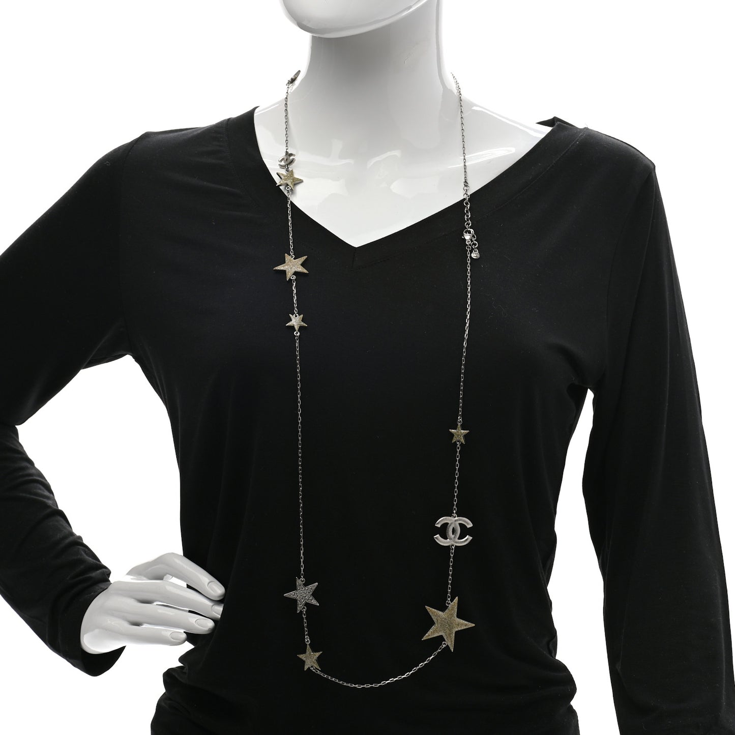 Crystal Star CC Long Necklace Silver